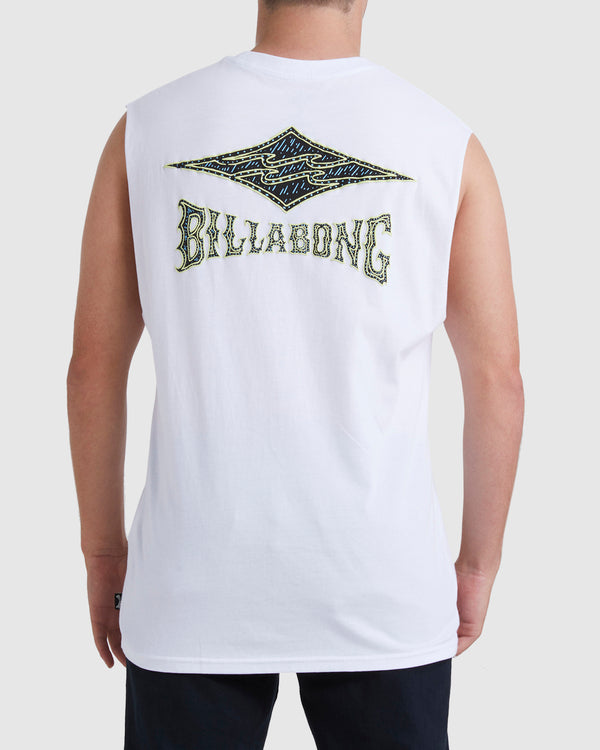 BIllabong Ridge Muscle Tee in white from back on man