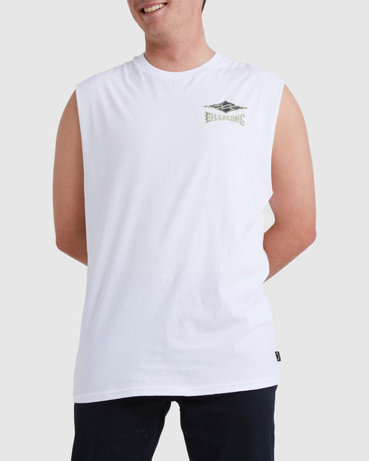 BIllabong Ridge Muscle Tee in white from front on man