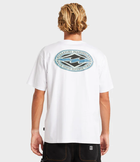 Billabong Rotor Diamond Regular Mens Tee in white on model from rear