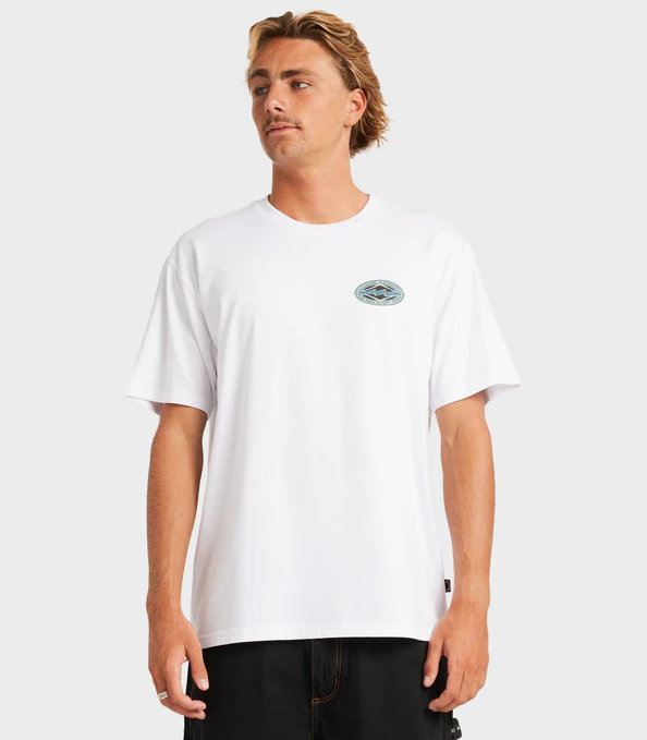 Billabong Rotor Diamond Regular Mens Tee in white on model from front