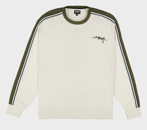 Billabong Script Men's Knit Sweater
  in silver colourway with olive green shoulder detailing from front