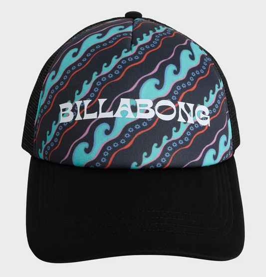 Billabong Sea Level Girls Trucker Cap in off black colourway from front