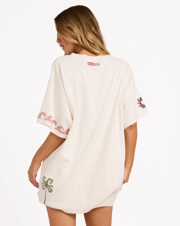 Billabong Secret Beach Women's Oversized T-Shirt in salt crystal colourway on model from back