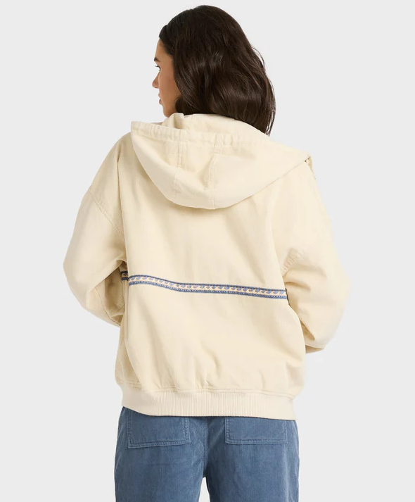 Billabong Set The Tone Women's Cord Jacket in white cap colourway on model in blue cord pants close up from rear