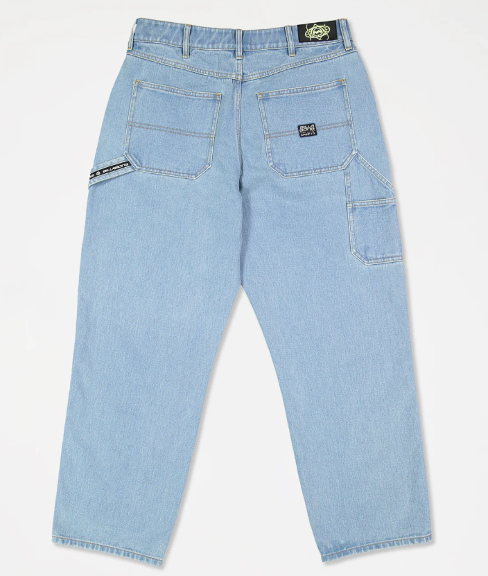 Billabong Smoko Men's Denim Carpenter Jeans in stone blue flat lay from rear