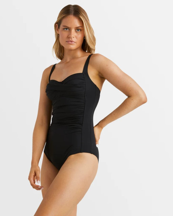 Billabong Sol Searcher Wrap Onepiece Swimwear  in black pebble from front