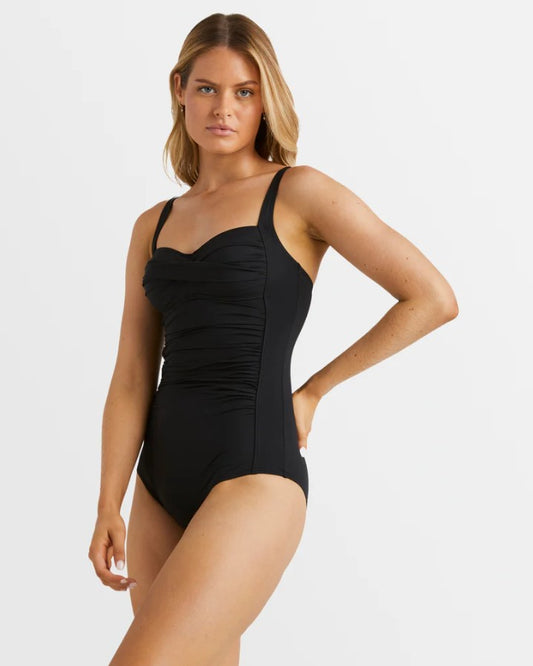 Billabong Sol Searcher Wrap Onepiece Womens Swimwear in black from front
