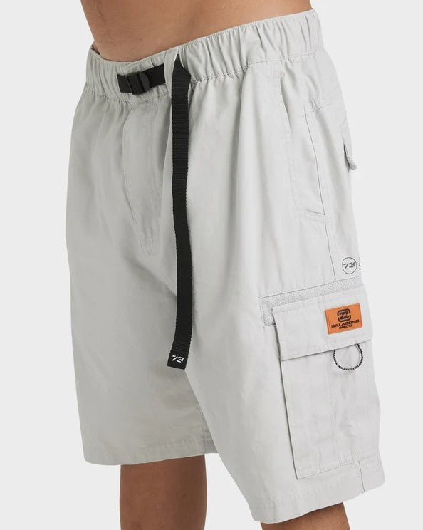Billabong Spec 73 22" Cargo Shorts in silver colourway from side close up