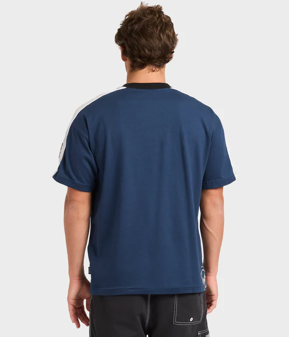 Billabong Spec 73 Iconic Men's Tee in vintage indigo on model from rear