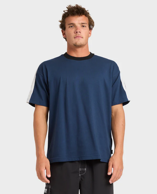 Billabong Spec 73 Iconic Men's Tee in vintage indigo on model from front