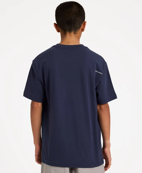 Billabong Spec Invert Boys T-Shirt in dusty indigo colour on model from rear