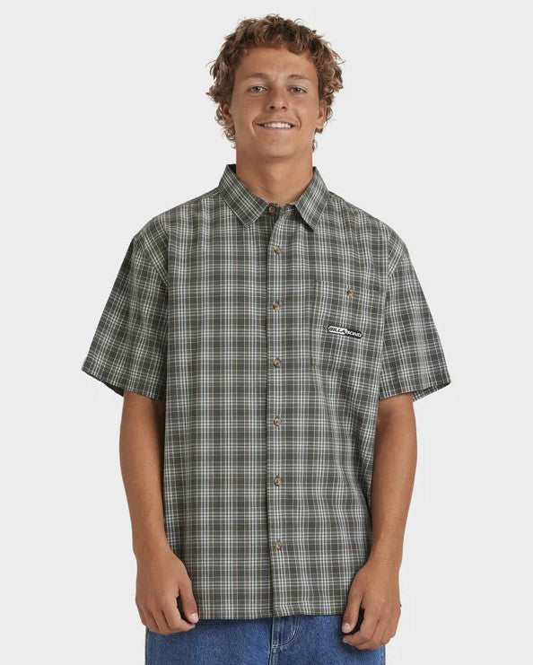 Billabong Spec Mogul Short Sleeve Shirt in dark forest colourway on model from front on white background