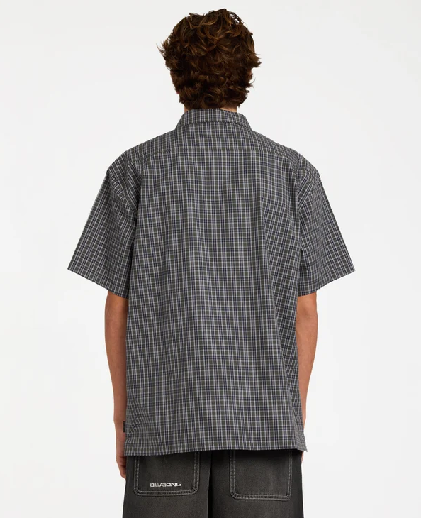 Billabong Spec Mogul Short Sleeve Shirt in forest and black check on model from the rear