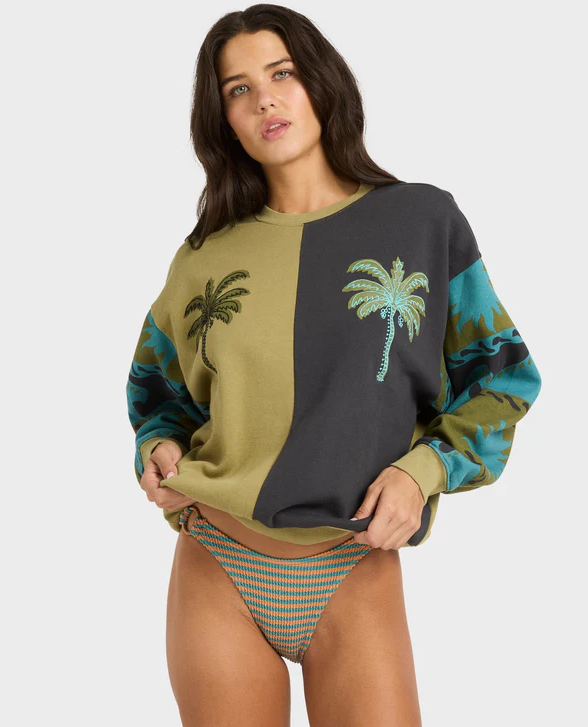 Billabong Split Palm Women's Kendall Crew in multi colour from front on model