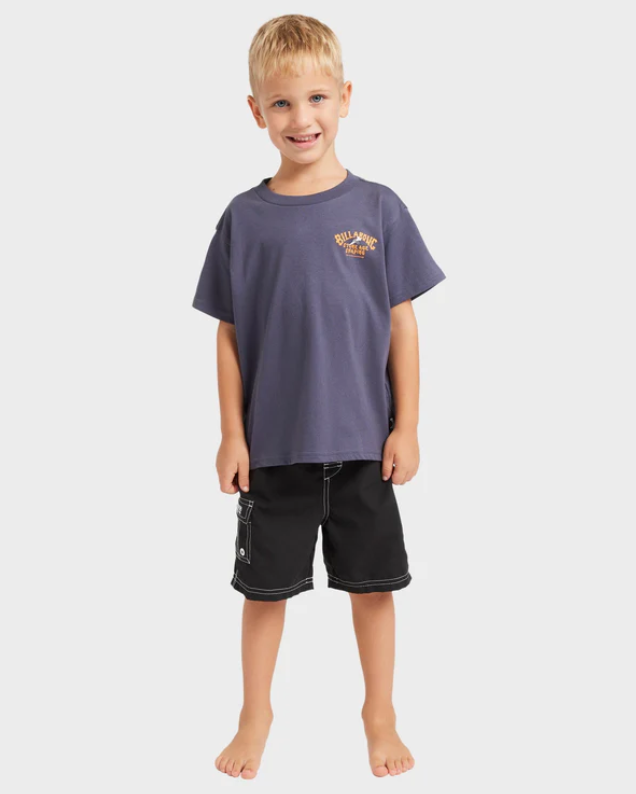 Billabong Groms Stone Age OG&nbsp; T-Shirt on child model in vintage navy colour from front