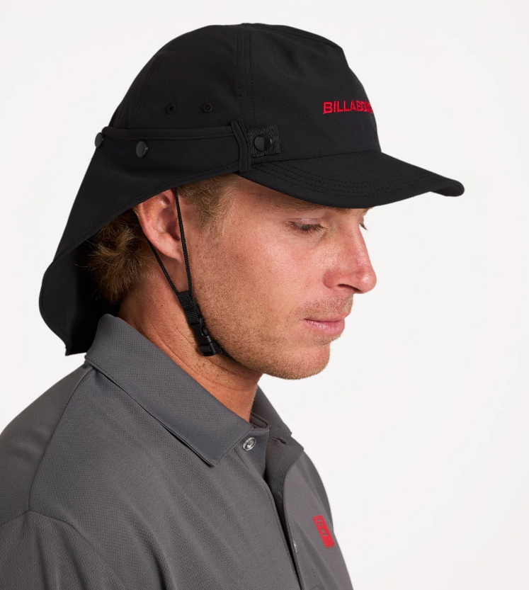 Billabong Strike Mission Surf Cap in black from side view on model