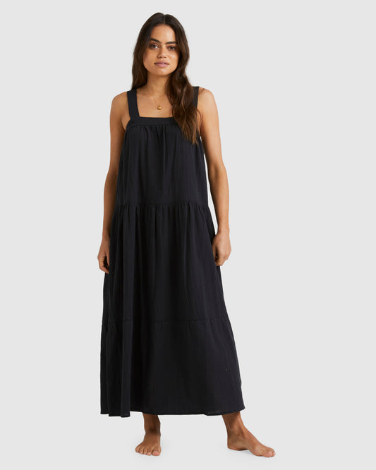 Billabong Sun Chasers Maxi Dress in black on model from front