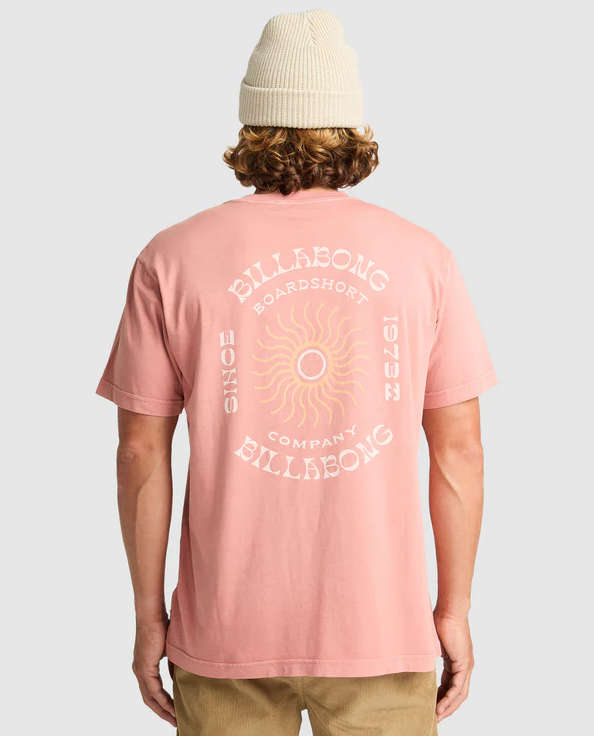 Billabong Sunrise Premium Wave Wash Men's Tee in durty rose from rear