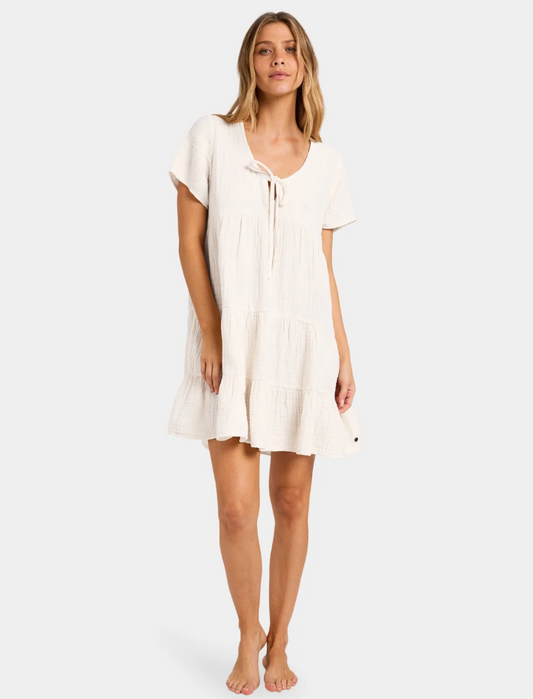 Billabong Sutton Dress in salt crystal colourway on model from front