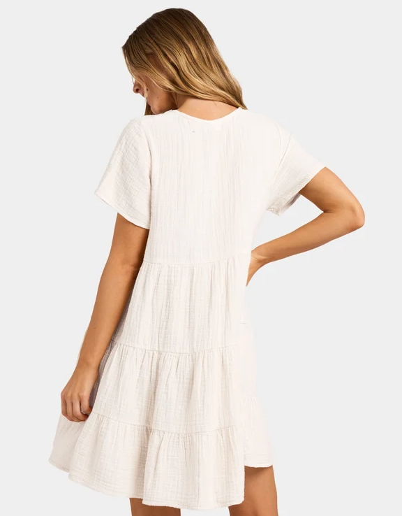 Billabong Sutton Dress in salt crystal colourway on model from rear