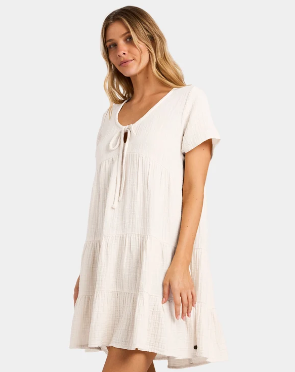 Billabong Sutton Dress in salt crystal colourway on model from side
