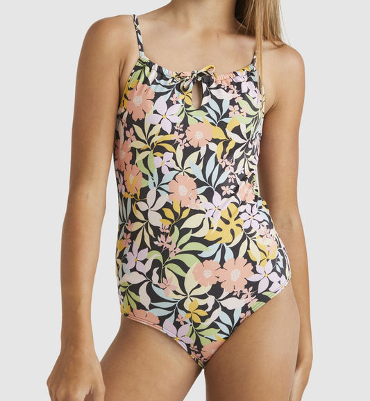 Billabong Sweet Talkin One Piece Swimsuit in black floral colouray