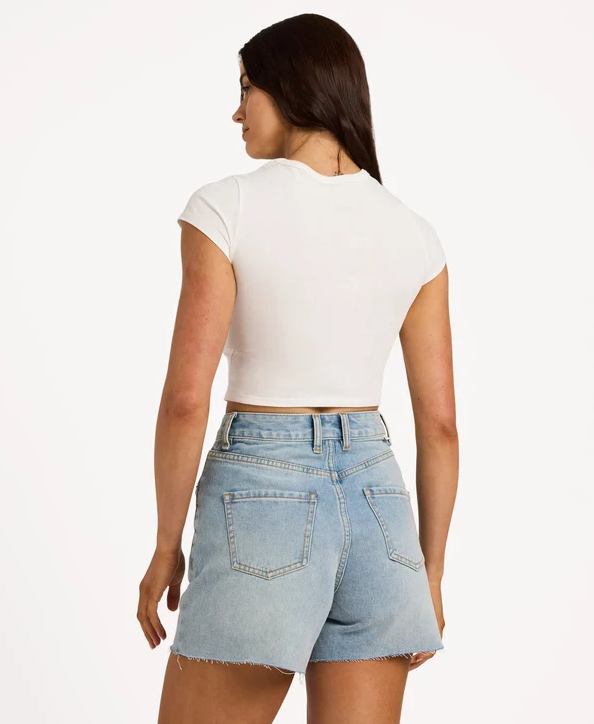 Billabong Take A Moment Women's T-Shirt in salt crystal colourway on model from the back