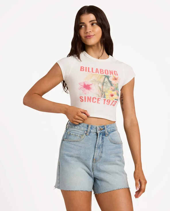 Billabong Take A Moment Women's T-Shirt in salt crystal colourway on model  from front