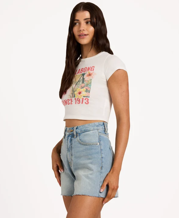 Billabong Take A Moment Women's T-Shirt in salt crystal colourway on model from the side