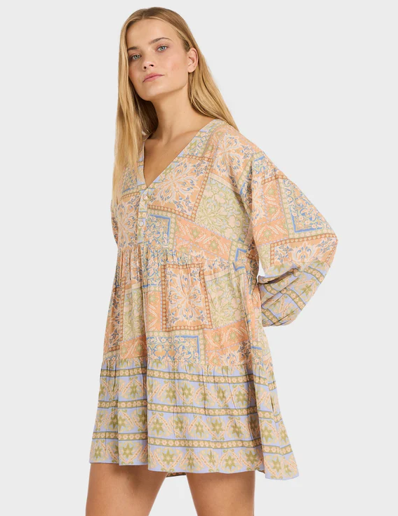 Billabong Take It Back La Mer Dress in twilight blue floral colourway from side