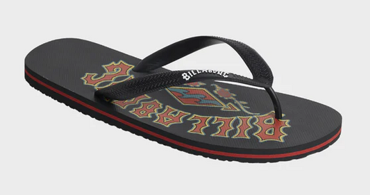 Billabong Tides Jandals in black with red multi coloured base printing