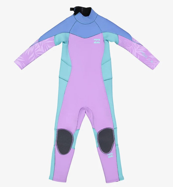 Billabong Toddlers 3/2 Synergy Back Zip Flatlocked Wetsuit in lilac loved colourway