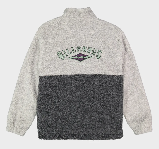Billabong Tombstone Half Zip Pullover Fleece in oatmeal heather colourway form rear flatlay