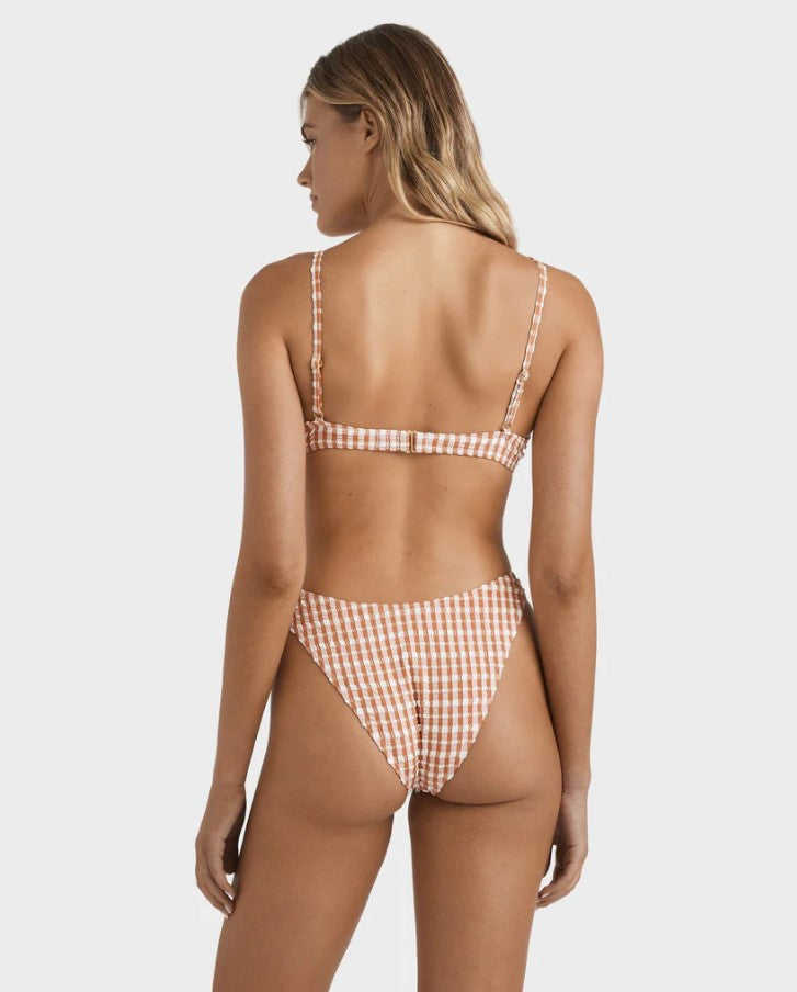 Billabong Wave Check Reese U/wire w Hike Pant Bikini in tigerlily check colourway from rear