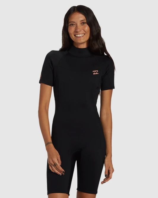 Billabong 2mm Foil Spring Wetsuit in black on model from front