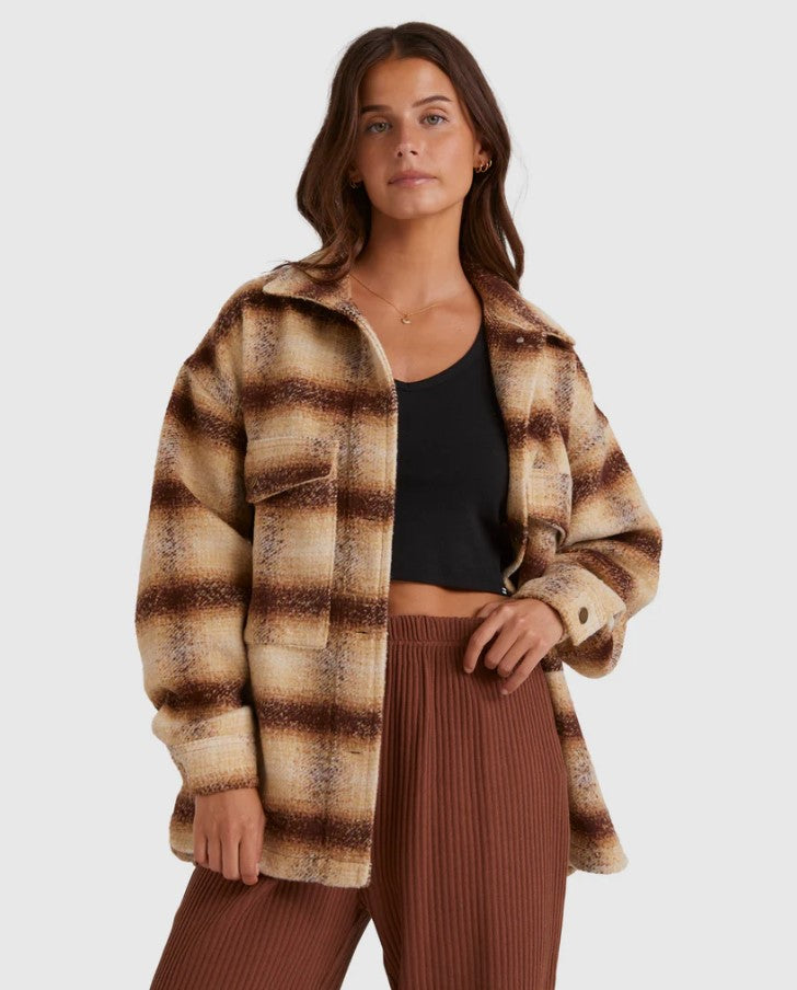 Billabong Surf Check Jacket Women's in dark brown light brown and cream