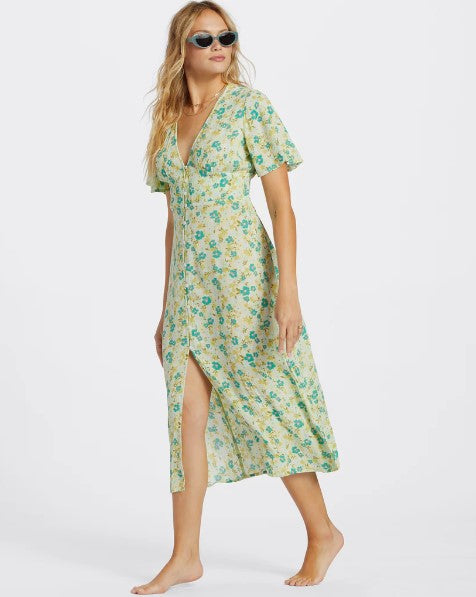 Billabong Your Girl Women's Dress in limelight colourway from side