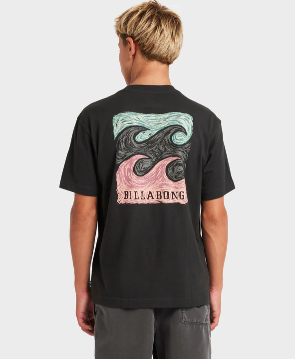 Billabong Boys Crayon Wave T-Shirt in vintage black from the rear
