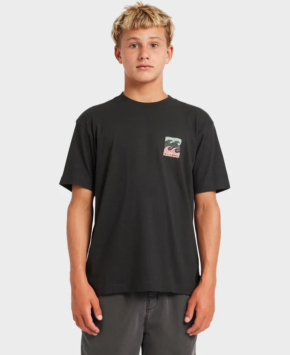 Billabong Boys Crayon Wave T-Shirt in vintage black from the front