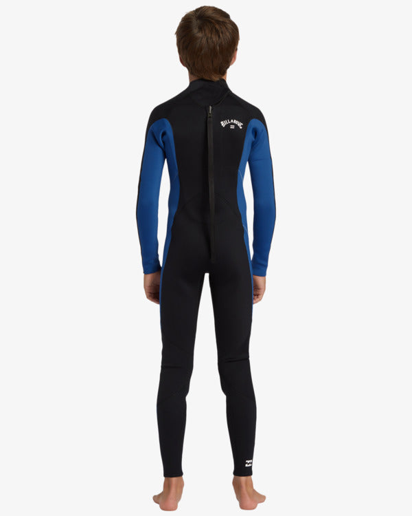 Billabong Youth Foil 3/2mm BZ GBS Wetsuit in black with mid blue from rear