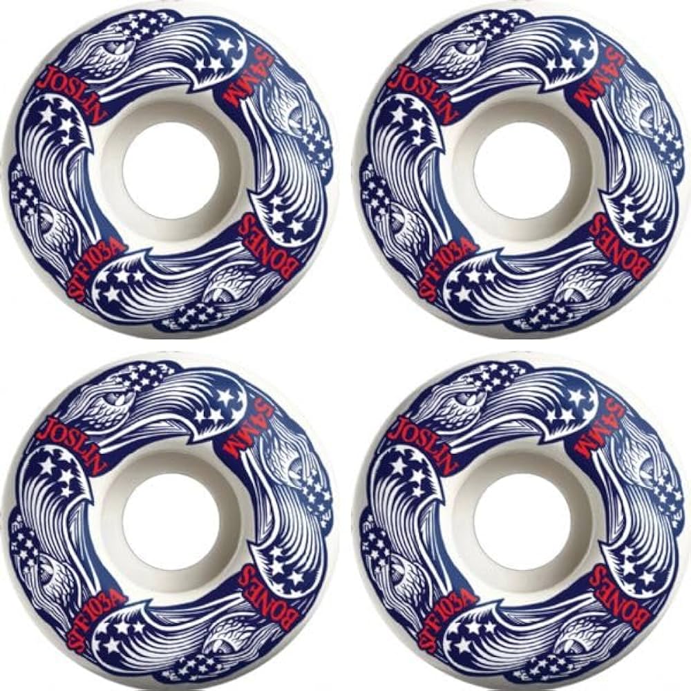 Bones STF Joslin Freedom Forever V1 103a 54mm Skateboard wheels in white, blue and red