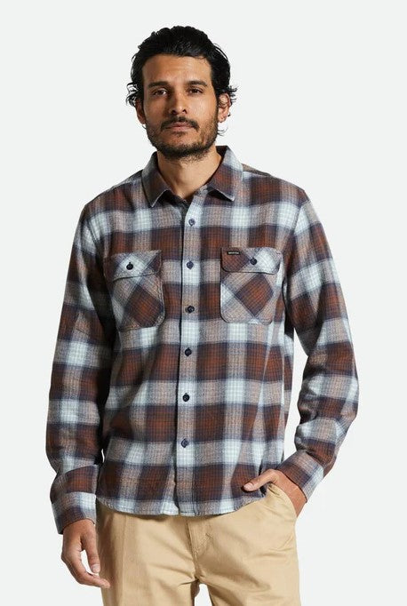 Brixton Bowery LW Ultra Flannel in washed navy and dusty blue colourway