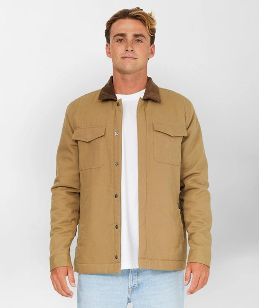 O'neill Bronsen High Pile Lined Jacket in dark khaki on model from front