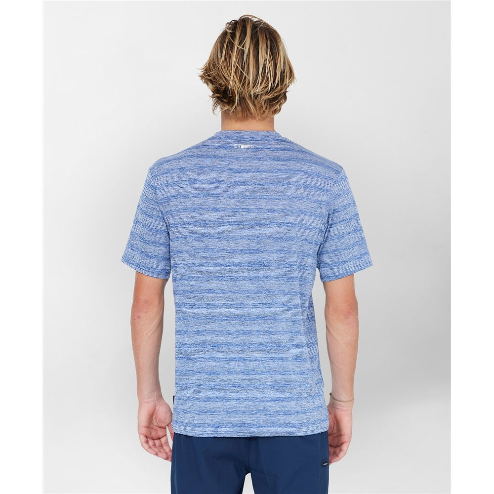 O'Neill 24/7 Tech Surf Tee Rash Top in blue striped from rear