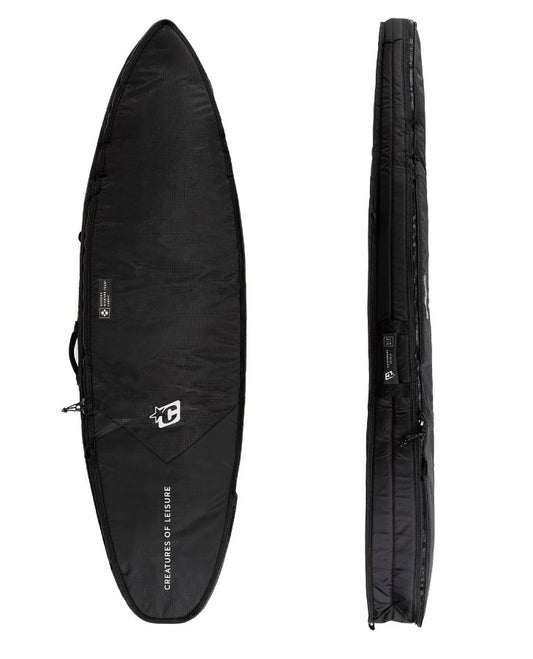 CREATURES OF LEISURE 6'0 SHORTBOARD DOUBLE BAG in black showing both top and side view