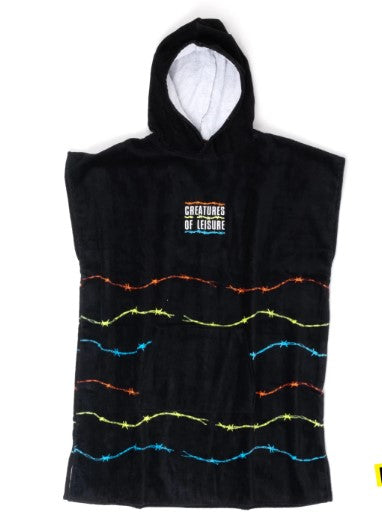 Creatures of Leisure Grom Barbwire Poncho hooded towel in black with multi coloured
