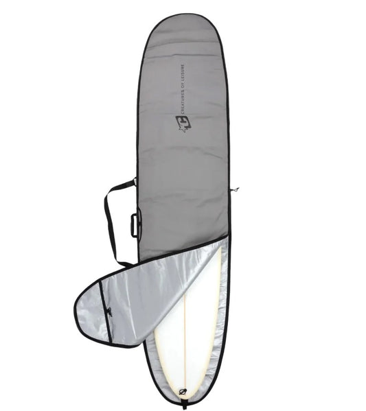 Creatures of Leisure 9'6 Icon Lite Longboard Bag in silver with black trim