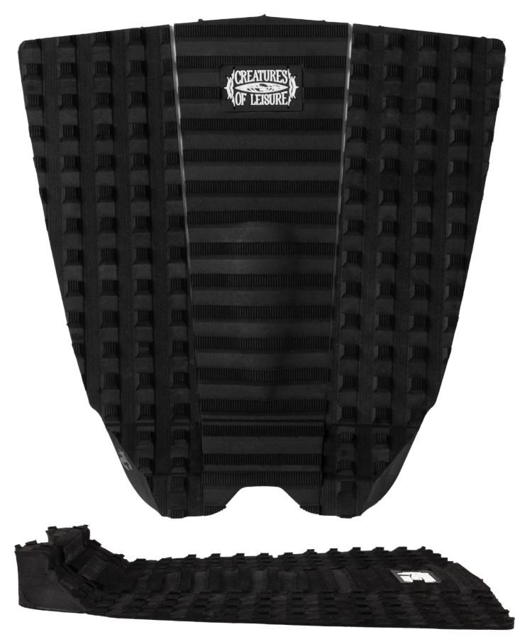 Creatures of Leisure Punish 3 Surfboard Grip in black showing two pads, top and side views