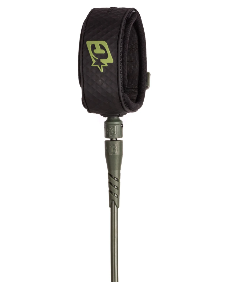 Creatures of Leisure Pro 7' Surfboard Leash in military and black colourway showing cuff and part of cord