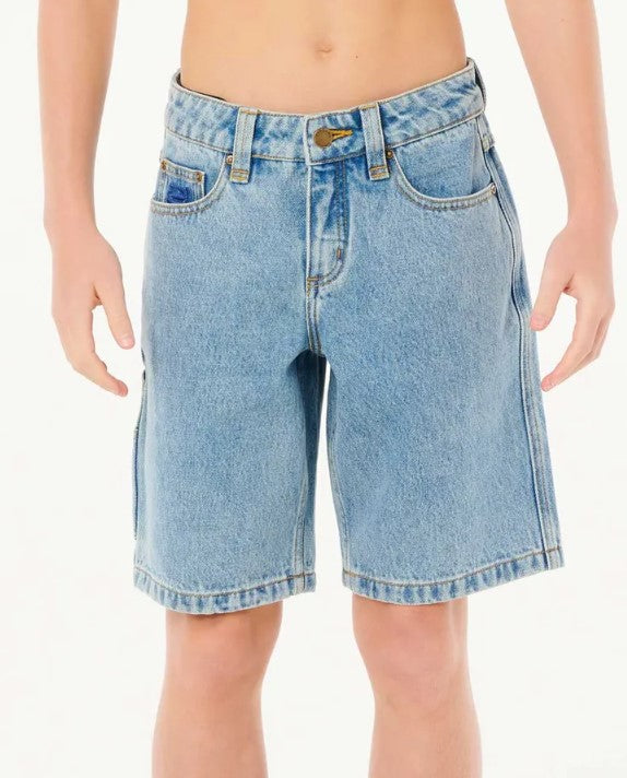 Rip Curl Hyped Up Boys Denim Shorts in washed blue from front